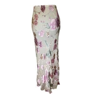 Vintage Aria.A Silk Burnout Floral Maxi Cream & Pink Skirt Size S/M Whimsy 90’s